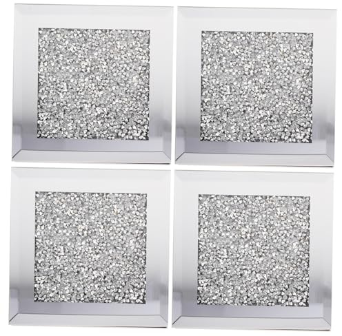 FUNNETOYU Posavasos Resistentes a Rayaduras de Vidrio Plateado Diseño de Gemas Set de 4 Piezas y Prácticos para Decoración de Mesa para Bar y Restaurante