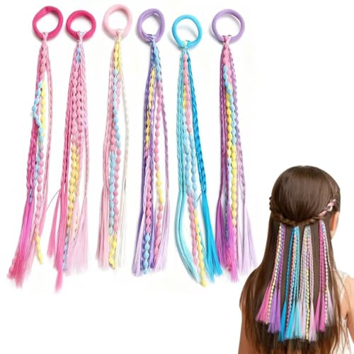 Elastici per capelli da ragazza, con fascia elastica, 32 cm, ciocche di capelli per bambini, per feste, festival, regali decorativi (6 colori, 6 pezzi)