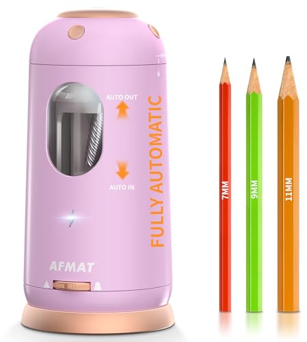AFMAT Elektrischer Spitzer, Ringpunkt Aufladbar Elektrischer Anspitzer mit Behälter für 7-11.5mm Nr. 2/Buntstifte, USB Bleistiftspitzer Elektrisch für Büro Schule Kinder Künstlern, Lila PSC8