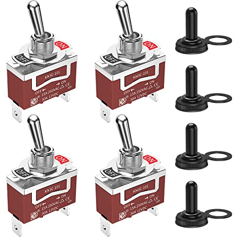 Joinfworld Interruttore a levetta impermeabile 12 V per imbarcazioni automobilistiche SPST 2 pin ON Off interruttore a levetta con copertura del bagagliaio, 30 A, 12 Volt 120 V, resistente, 4 pezzi