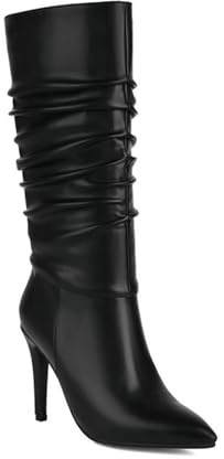 JMdfcqer Bottes mi-Mollet Slouchy pour Femme Bout Pointu Talons Hauts Bottes fourrées Chaudes,Noir,39 EU