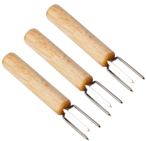 SUPVOX 3 Stück Edelstahl BBQ Maisgabel mit Ergonomischem Holzgriff Scharfe Langlebige Grillgabeln für Sicheren Maisgriff Tragbare Corn Holder für Outdoor Grillpartys und Frühstück