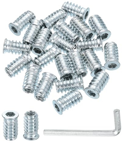 QUARKZMAN 50 Pièces Insert Fileté Pour Bois, 1/4 - 20 Tiges Filetées En Acier Au Carbone Hexagonales À Entraînement Par Douille Avec Clé Hexagonale Longueur 20mm Pour Maison, Argenté