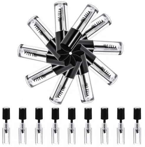 HAKIDZEL 20 Botellas de Rímel Vacías de Acrílico 0.8ml Diseño Anti Fugas y Tapa Negra, Recargables para Uso Diario y Viaje