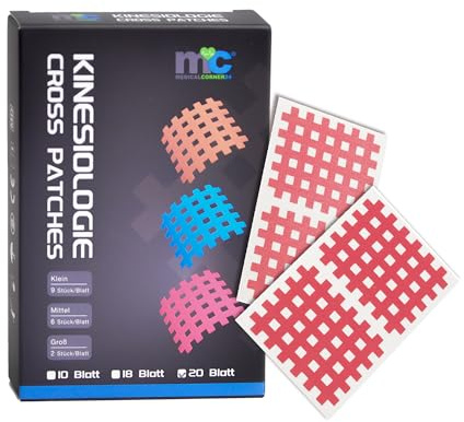 Medicalcorner24 Kinseologie Gittertape 5,2 cm x 4,4 cm 10 Bögen in Pink, Cross Patches, Cross Tape
