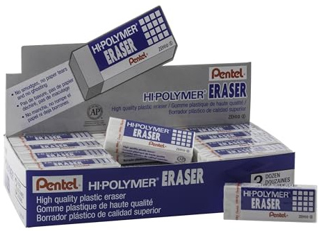 Pentel Hi-Polymer Block Eraser, Large, White, 36 Count (ZEH-10)