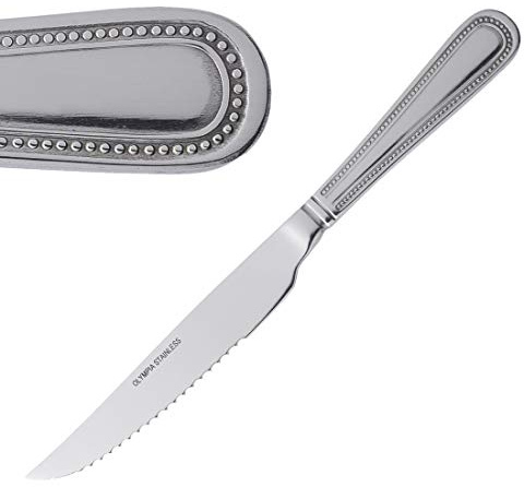 Olympia Bead Cutlery Steakmesser-Set (12er-Pack), hochglanzpolierter Edelstahl, Größe: 225(L)mm, gezahnte Klinge, Tafelmesser, spülmaschinenfest – für zu Hause, in der Küche und im Restaurant, DL102