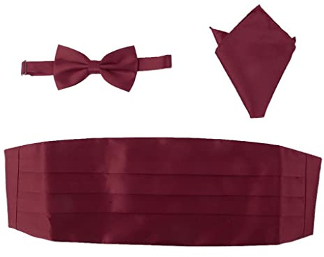 Satin Bow Tie, Handkerchief and Cummerbund Set for men - Red - One size