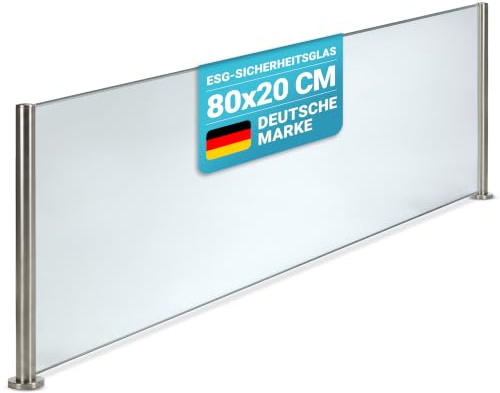 Spritzschutz Herd - 80 cm ESG Sicherheitsglas - massive Edelstahlhalterung | Unsichtbare Verschraubung von unten - herausnehmbare Glasscheibe für einfache Reinigung - ideal für Kochinseln