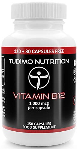 Vitamine B12 Vegan 1000mcg - 150 Capsules (5 mois) à Désintégration Rapide, Chacune avec 1000 mcg Vit B12 Cyanocobalamine Végétaliennes en Poudre (Vitamin B12 Cyanocobalamin Supplement)
