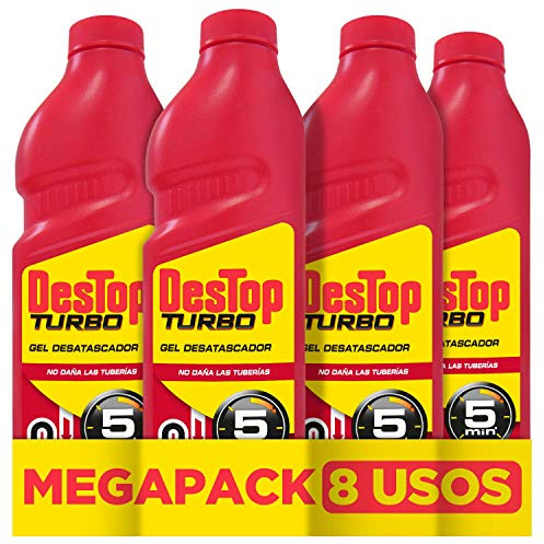Destop Turbo - Desatascador para Tuberías Superconcentrado, formato gel - Pack de 4 Unidades, Hasta 8 Dosis
