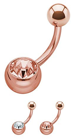 Treuheld® | Rosegoldenes Bauchnabelpiercing mit großem Kristall