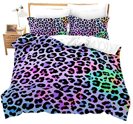Set di biancheria da letto per letto matrimoniale, con motivo leopardato, decorativo, per bambini, ragazzi, ragazze e adulti, in morbida microfibra traspirante, con 2 federe