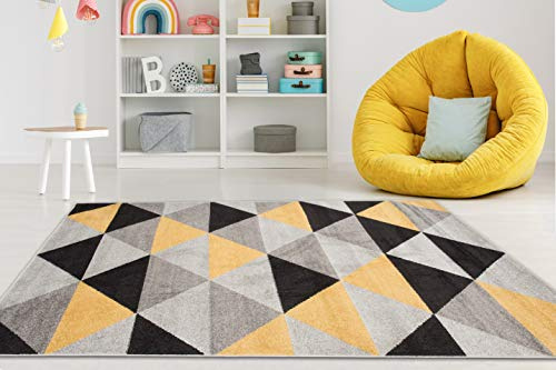 Carpeto Rugs Teppich Wohnzimmer Kurzflor Grau Modern Geometrisch Rauten Muster - Niedrigflor Teppich für Wohnzimmer Jugenzimmer Kinderzimmer/Öko-Tex Pastell Gelb 80 x 150 cm