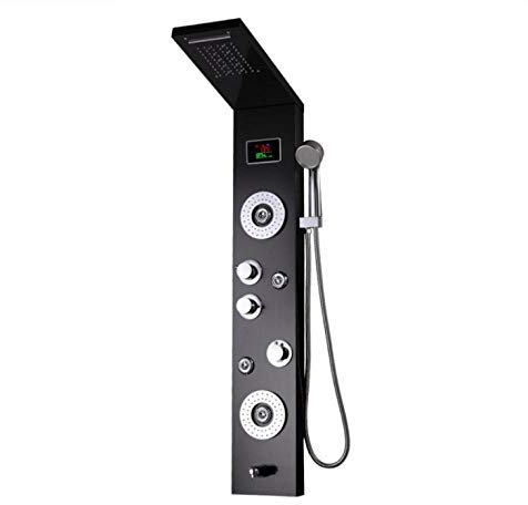 Wieoc Bathroom Shower Faucet LED Light Shower Panel Mixer Tap with/Hand Shower Temperature Screen