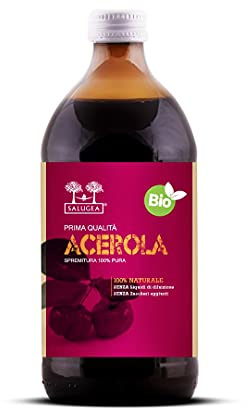 Succo Di Acerola Bio Salugea - 100% Puro e Biologico - Integratore Fluidificante per le Vie Respiratorie, Antiossidante, Diuretico E Depurante - Flacone in Vetro Scuro Farmaceutico - 500 ml