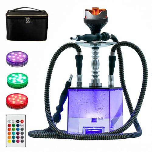 MRPAPA Juego de 2 Cachimba LED Moderna Con Todo - Portátil y Accesorios Para Llevar - Gran Regalo Para Shisha