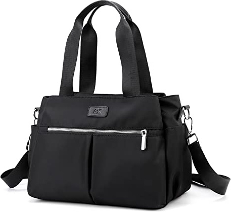 DOURR Hobo Handbags Light Nylon Crossbody Bags for Women, Multi Compartment Work Going Out Tote (Black)