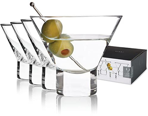 Viski Vasos de Martini sin tallo de cristal – Divertidos vasos de cóctel, juego de regalo de vidrio transparente de 7.5 onzas, juego de 4 vasos de Martini