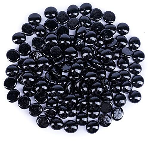 Galashield Flat Glass Marbles for Vases Black Stone Glass Gems Beads Pebbles Vase Filler (1 LB, Approx. 105 PCS)