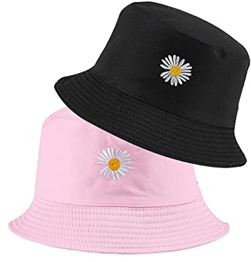 SUNTRADE Unisex Eimerhut, doppelseitig tragbar, Stickerei Sommer Reise Strand Sonnenblende Outdoor verstaubarer Hut, Pink-Schwarz, M/L