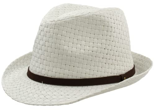 Sombrero Panama Verano Hombre Mujer, Sombrero de Paja de Papel para el Sol Ocio y Vacaciones, 57cm 58cm (57, Blanco)
