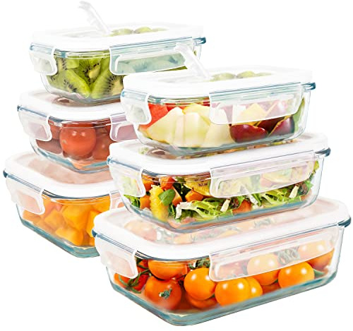 LG Luxury & Grace Pack 6 Fiambreras Cristal 360 ml Recipientes Herméticos Alimentos, Portátil Comida, Snacks, Almacenamiento. Aptos Microondas, Horno, Lavavajillas y Congelador. Sin BPA