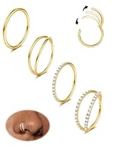 Dochais 5PCS 18G Piercing Naso Anello, Orecchini Acciaio Chirurgico Piercing Trago Septum Anello Clicker CZ, Anelli Segmento Conch Labbro Cartilagine Doppio 8mm 10mm per Donna Uomo (Oro-18G,8mm)