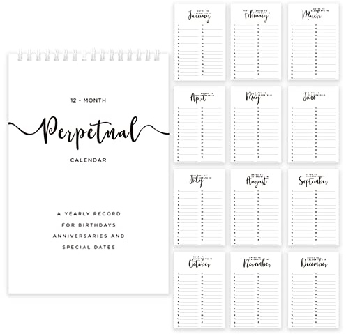 Joyfulmap Evig kalender, 12 månaders hängande flip-designkalender Kom ihåg viktiga datum, 15 x 22 cm minimalistisk månads- och daglig vägghängande planerare för organisering födelsedagar, årsdagar speciella dagar