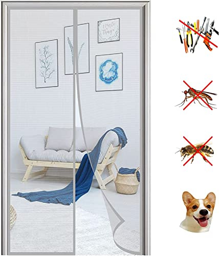 KZhanmy Magnet Fliegengitter Tür Insektenschutz,Magnetisches Moskitonetz, Automatisch Geschlossen, Anti-Moskito-Vorhang für Balkontür und Terrassentür.-Gray-A|| 90x200cm(35x78inch)
