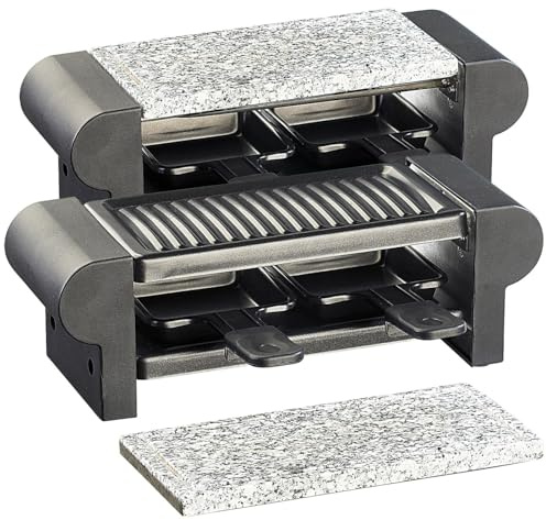 Rosenstein & Söhne Grillplatten: Raclette für 4 Personen, mit Grillaufsatz und heißem Stein, 350 Watt (Grillplatte für Raclette, Elektrogrill, BBQ)