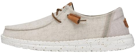 HEYDUDE Women's Wendy Washed Canvas Slip On Loafer, Cream Size 7 | Embroidered Heel, Easy On Casual Shoe, Removable Foam Insole