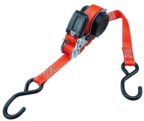 PETEX Correa tensora automática de carraca autoenrollable, 1 Pieza, 5 m x 25 mm, 350/700 Dan, Rojo, Gancho en S