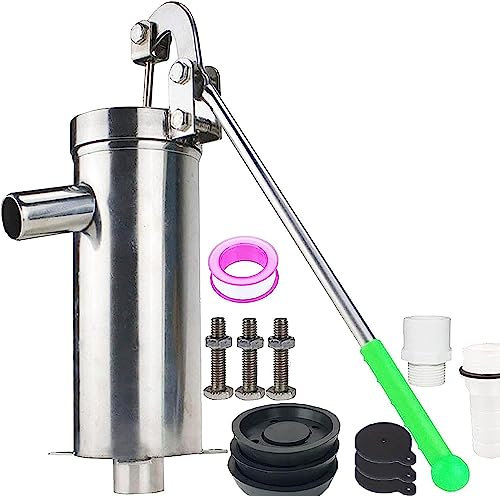 Manual Stainless Steel Water Pump, with 360° Adjustable Rocker Arm, Hand Shake Suction Pump Groundwater for Home Garden Yard Pressure 8m Deep