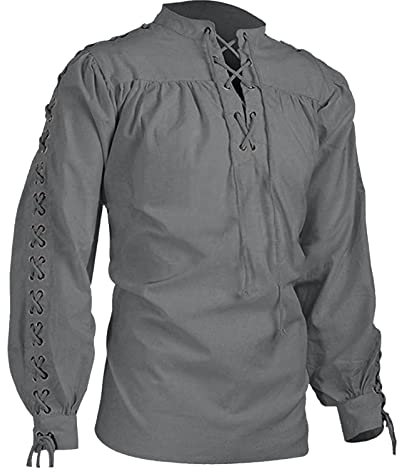 Steampunk Herren, Wikinger Cosplay Mittelalter Hemd Langarm Schwarz Leinen Shirt 4XL Römer Sommerhemd Historische Kettenhemd Gothic Sommer Ohne Kragen Leinenhemd Piratenkostüm