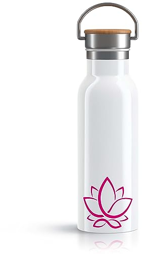 OWLBOOK Lotus rot Trinkflasche Yoga Edelstahl Wasserflasche für Frauen Yoga Zubehör Damen - Thermosflasche 600ml nachhaltige Sportflasche auslaufsicher schadstofffrei BPA frei