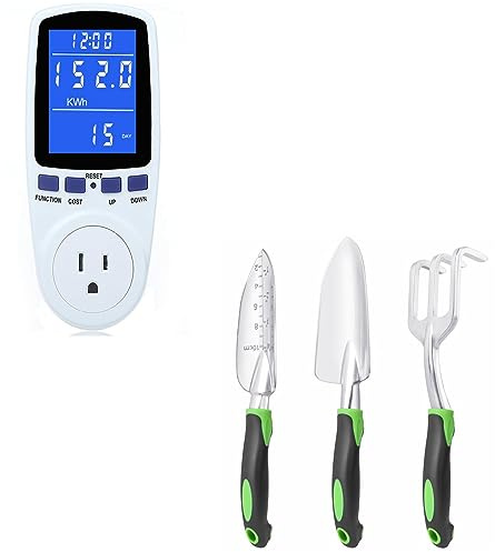 Upgraded Watt Meter Power Meter Plug Home Electricity Usage Monitor+ Garden Tools Set, 3 Pack Heavy Duty Gardening Tools Set Include Garden Shovel