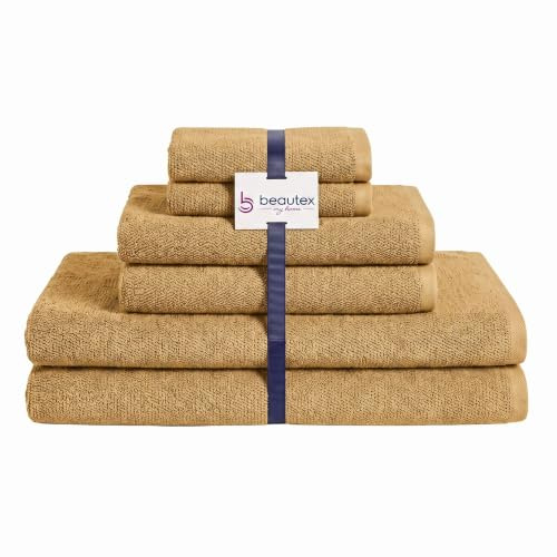 BEAUTEX Handtuch Set 2 Gästetücher 2 Handtücher 2 Badetücher Gold | Komplettset aus 100 % europäischer Baumwolle in 550 g/m², Oeko-Tex zertifiziert, weich und saugstark.