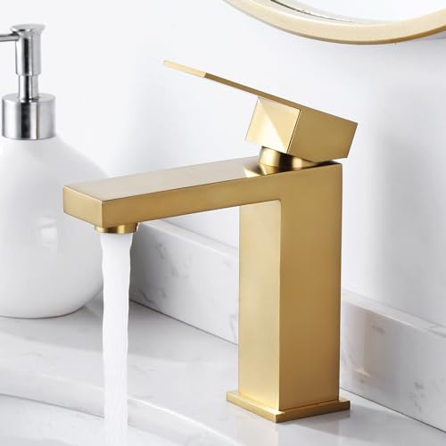 ARCORA Waschtischarmatur, Hochdruck Wasserhahn Bad aus 304 Edelstahl wassersparende Armatur Waschbecken mit kalte und heiße Wasserschläuche, Golden