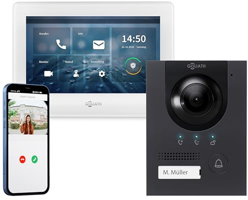 GOLIATH® PRO 2 Draht Türklingel & Türsprechanlage mit Kamera & Monitor [Full HD] - Klingel mit Kamera & Monitor - Doorbell Camera - Video Sprechanlage mit Türöffner - Videotürklingel Weitwinkelkamera