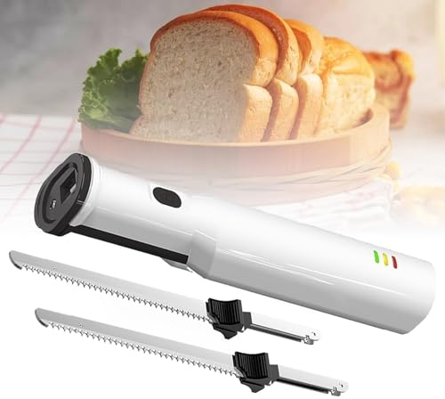 XoTiq Cuchillo De Trinchar Eléctrico, Cuchillo De Trinchar Eléctrico Inalámbrico, Cortador De Pan Y Rebanador De Carne Recargable, con 2 Cuchillas Dentadas De Acero Inoxidable De 8 Pulgadas