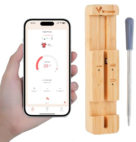 Fleischthermometer kabellos, Bluetooth 5.1 Grillthermometer mit kostenloser App, 100m lange Reichweite, intelligentes Küchenthermometer für Grill, Backofen, Herd, IPX7 wasserdicht, wiederaufladbar