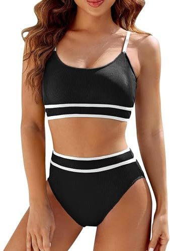 Maillots de Bain Femme 2 Pièces Sport Rembourré Bikini Push Up Taille Haute Slim Culotte Sexy Chic et Élégant Bretelles Réglables Bikini Ensemble De Swimwear De Plage HXL