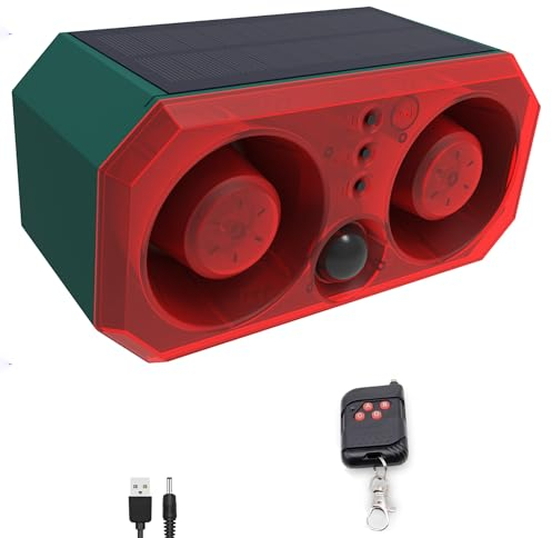 Solar Bewegungsmelder Alarm für den Außenbereich: Bewegungsmelder Hundegebell mit 2 x 130dB Geräuschgenerator und 13LED Blitzlicht, unterstützt Aufzeichnung, Hundegebell Alarm für Hause, Bauernhof