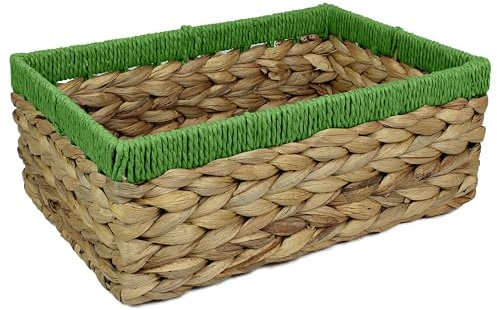 Rectangular Water Hyacinth Small baskets for storage Natural and Green wicker basket shelves open Decorative gift box Small bathroom mini tray makeup bathroom Kitchen organiser (1, large 32cm)