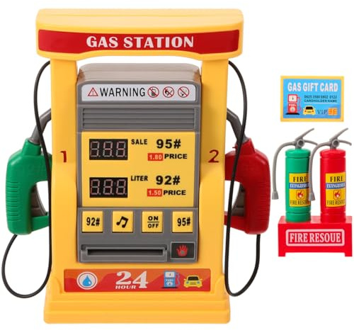 HEMOTON Stazione di servizio giocattolo per bambini, intelligente stazione di gas modello con indicazione vocale e funzione mappa, giocattolo multifunzionale per l'apprendimento, 17,5 x 11 x 5 cm