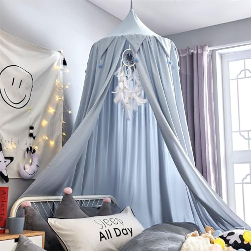 CULASIGN Baldachin Kinderzimmer, Hängende Rund Princess Betthimmel Babybett Moskitonetz, Mädchen Prinzessin Baumwolle Bettvorhang für Spiel Lesen Schlafzimmer Ankleidezimmer (Blau)