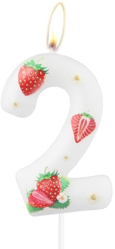 Rosa Erdbeer-Geburtstagskerzen, niedliche Erdbeer-Geburtstagskerzen, Zahl 2 Kerzen für Kuchen, rote Erdbeerkerzen, Kuchenaufsatz für Babys, Mädchen, 2. Geburtstag, Dekoration, Partyzubehör