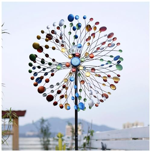 Grand Moulin à Vent de Jardin, 74 × 24 Pouces, éclairage LED Multicolore, toupies solaires pour Cour et Jardin avec Piquet de Jardin en métal, Attrape-Vent et toupies d'extérieur p