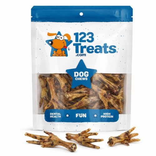 123 Treats Hühnerfüße für Hunde (500 Gramm) Natürliche Gelenk-Hundekauartikel - Hervorragende Quelle für Chondroitin